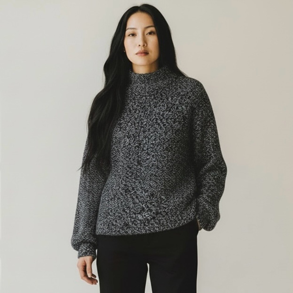 Lord & Taylor Charcoal Mock neck Sweater bishop sleeve womens XS